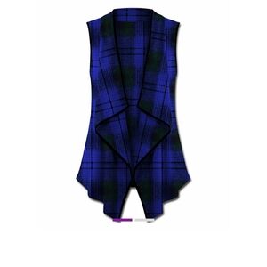 🆕 2X Royal Blue & Black Plaid Drape-Front Vest